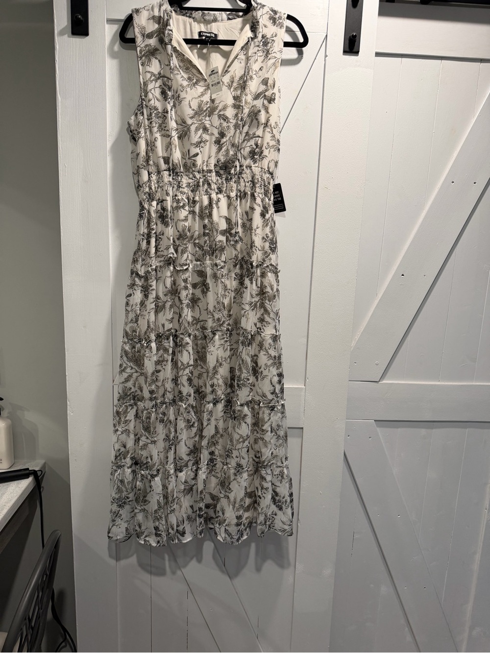 Express Sleeveless Floral Tiered Maxi Dress - White and Gray Floral